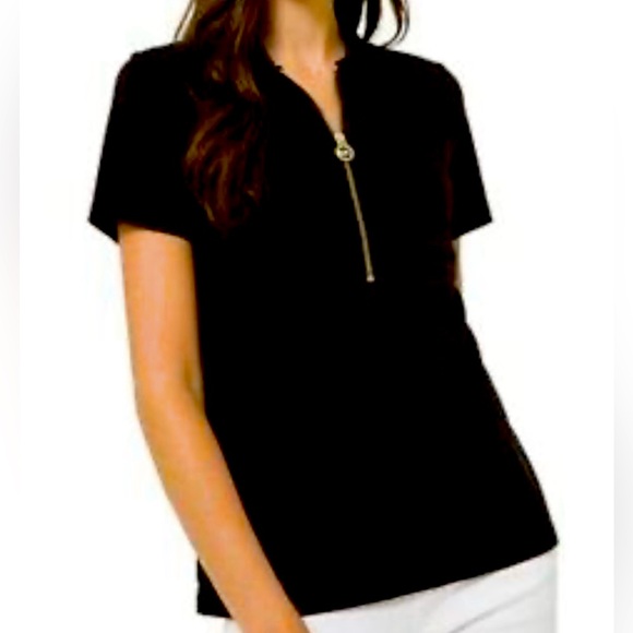 MICHAEL KORS Women’s Short Sleeve Zip Collar Shirt - Picture 1 of 7